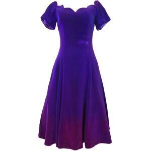 Vintage 80s Karen Lucas For Niki Purple Pink Ombre Velvet Off Shoulder Dress 8